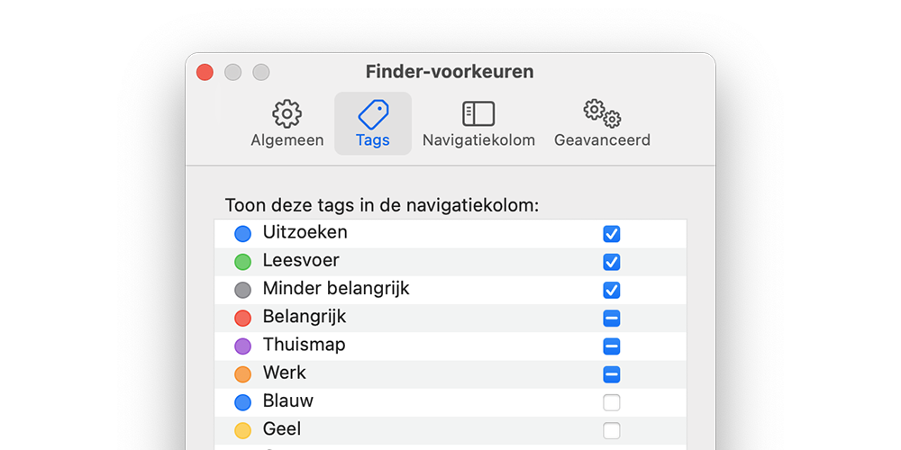 Tags in navigatiekolom tonen